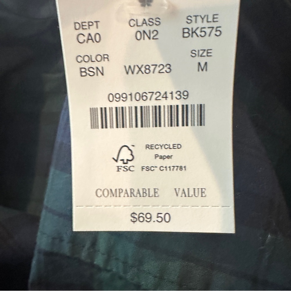 NWT J.Crew Factory Christmas Green Black Watch Plaid Poplin Button Down Shirt M - Picture 8 of 8